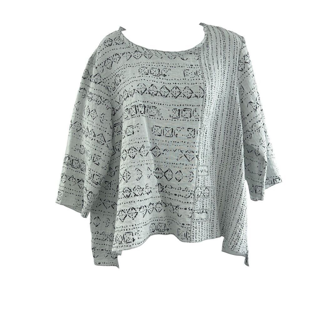 Habitat Clothes to Live size Small gray woven top artsy lagenlook 3/4 Sleeves